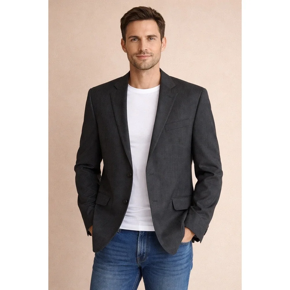 Brooks Brothers 1818 Regent Fit Blazer Charcoal Grey Wool Vitale Barberis 46R‎